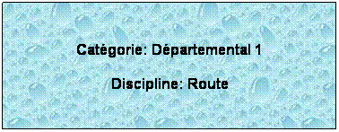 Zone de Texte:  
Catgorie: Dpartemental 1
Discipline: Route
 
 
 
